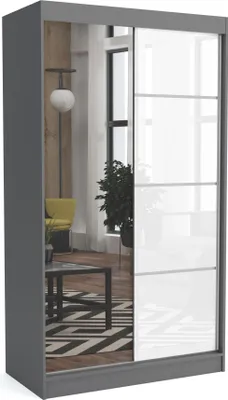 Produktbild von Brent - Kleiderschrank mit Spiegel Suzan, Schlafzimmerschrank mit 1 Kleiderstange und Einlegeböden für Kleidung, 120x215x60 cm, Grau Matt