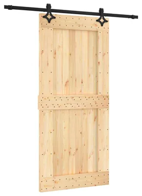 Image de Porte coulissante Naturel et noir 95 x 210 cm