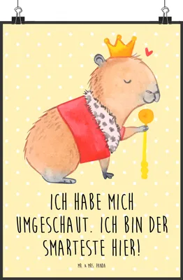 Produktbild von Mr. & Mrs. Panda Bild Capybara König DIN A0 - Gelb Pastell - Geschenk, drucke, wanddeko, Lustige Sprüche, Plakat, Kunstdruck, Wandbild