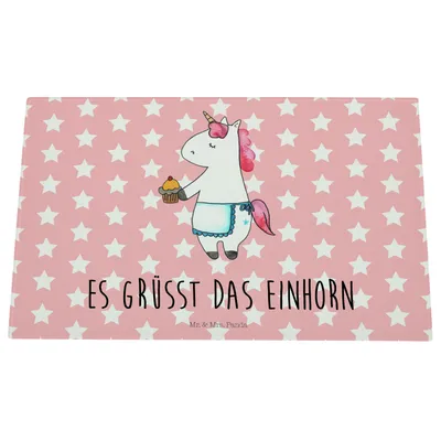 Produktbild von Mr. & Mrs. Panda Schneidebrett Glas Einhorn Muffin - Rot Pastell - Geschenk, Schneideplatte, Schneidplatte, Unicorn, Geburtstagsgrüße, Kekse, Hackbrett, Schneidbrett, Aus