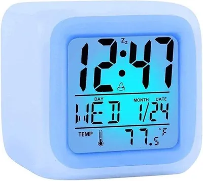 Productafbeelding van Digitale Kinderwekker Wit - 8 x 8 cm - LED Wekker met 7 Kleuren - Temperatuur en Snooze functie