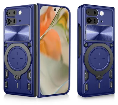 Immagine prodotto di Per Google Pixel 9 Pro CD pieghevole texture scorrevole fotocamera TPU / PC protettiva copertura anello titolare Blu