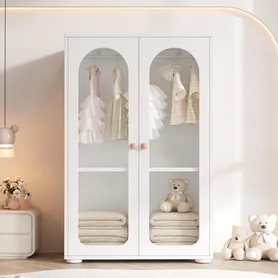 Produktbild von Flieks 2-türiger Kleiderschrank Eckkleiderschrank mit Acryltüren, Garderobe mit Stange und höhenverstellbare Einlegeböden, 80x50x120 cm, Weiß