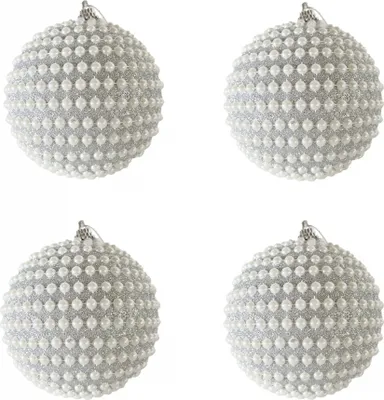 Produktbild von Rebecca Mobili Set 4 Weihnachtskugeln mit Perlen aus Kunststoff in Silberfarbe