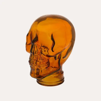 Zdjęcie produktu dla KEYHOMESTORE | Dekoracyjna czaszka z pomarańczowego szkła, wysokość 27 cm
