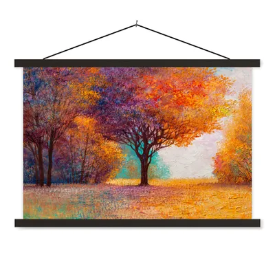 Produktbild von MuchoWow® Textilposter Ölgemälde - Baum - Farben 60x40 cm mit schwarzem Rahmen - Hölzernes