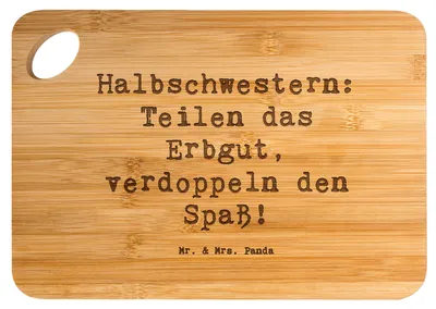 Produktbild von Mr. & Mrs. Panda tapasbrett Spruch Halbschwester Freude - Transparent - Geschenk, Patchworkfamilie, Geschwisterbeziehungen, Holzbrett, Frühstücksbrettchen, Familie