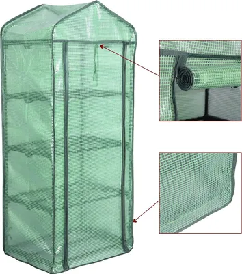 Produktbild von WOLTU Anlehngewächshaus mit 4 Ablagen, mit aufrollbarer Tür, 69x49x158cm Grün