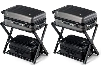 Produktbild von 2 Pack Kofferständer Metall, Gepäckständer Klappbar, Gepäckablage 2 Ablagen, Kofferablage für Schlafzimmer, Wohnzimmer & Hotel, Ständer für Koffer & Gepäck, Schwarz