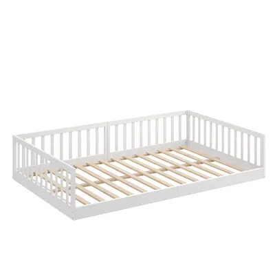 Produktbild von CADANI Timi Bodenbett Kinderbett 120x200 cm, Rausfallschutz abnehmbar, bis 200 kg belastbar, inkl. Roll-Lattenrost, Montessori Bett aus Kiefer Massivholz, Weiß