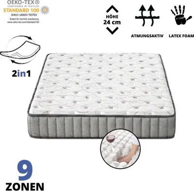 Produktbild von Krok Wood 9-Zonen, 2in1 Liegehärten H3 & H4, Taschenfederkernmatratze Sophie (80 x 200 cm), , Latex Foam, Premiumhöhe 24 cm