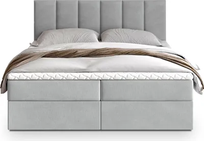 Produktbild von Masseno Boxspringbett MERIL K 140x200 cm Komplett-Set mit Bonell Matratze und Topper, Polsterbett mit Bettkästen -Hellgrau, PAROS 05
