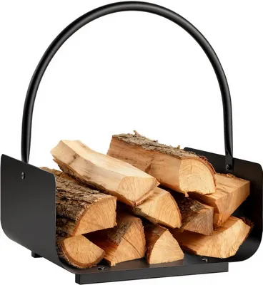 Obrázok produktu pre Kôš na drevo z masívneho dreva, 45 x 30 x 43 cm, oceľový kôš na drevo
