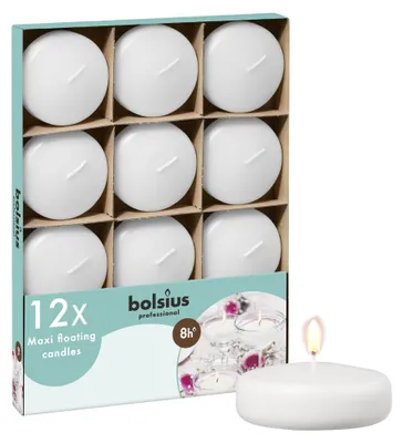 Produktbild von Bolsius - Maxi Schwimmkerzen - Weiß - 12 Stücke im Karton - Ø 7.7 cm - Brenndaue