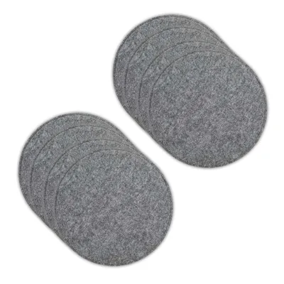 Two stacks of round, gray felt coasters are shown against a white background.
