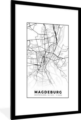 Produktbild von MuchoWow® Gerahmtes Poster Karte - Stadtplan - Magdeburg - Karte 60x90 cm - Poster mit Schwarzem Bilderrahmen Wandposter Rahmen Foto Bilder - Dekoration - Wandposter Wohnzimmer - Hochwertig