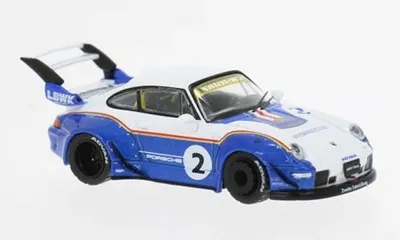 Produktbild von Tarmac Works T64-TL017-LBWK2 - 1/64 - Porsche RWB 993, blau/weiss - Neu