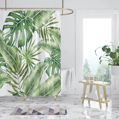 Produktbild von Grüner Pflanzenbadvorhang 180 x 200 cm, wasserdicht, schimmelabwehrend, mit 12 Haken