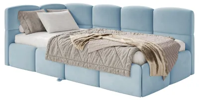 Image de Selsey Cloudy - Lit rembourré, velours bleu clair, 170x185 cm - côté gauche