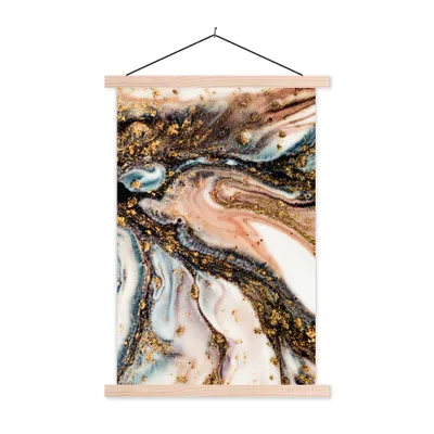 Produktbild von MuchoWow® Textilposter Marmoroptik - Gold - Schwarz - Glitzer - Chic 40x60 cm mit holzfarbenen Rahmen - Poster