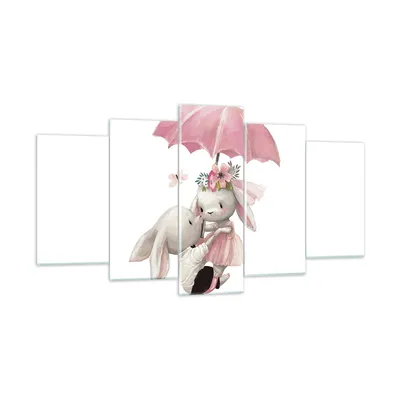 Produktbild von Bilder auf glas - 5 Teile - Hasen Regenschirm Kinder - 160x85cm - Glasbilder - Wandbilder - Bilder - zum Aufhängen bereit - Wanddekoration aus Glas - Glas Bilder - Wandbild auf Glas - GEA160x85-4777