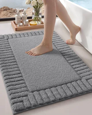 Image de Tapis de bain lavable, dimensions 60x90 cm, couleur gris foncé, antidérapant