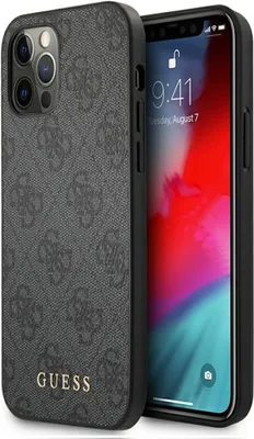 Produktbild von Guess 4G Metall Gold Logo - iPhone 12 / iPhone 12 Pro Tasche (grau)