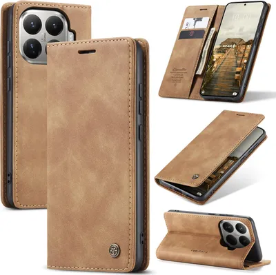 Image de Housse pour Xiaomi 15T Pro RétroPolyuréthaneHousse en cuir avec fonction de support Housse de protection Marron