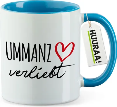 Produktbild von Huuraa Kaffeetasse Ummanz verliebt 330ml Blau Keramik Kaffeebecher Geschenkidee