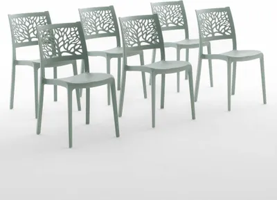 Image de lot de 6 chaises empilables en polypropylène avec fibre de verre pour l'extérieur et le jardin, bar et restaurant, cuisine design moderne - FLORA - Vert sauge
