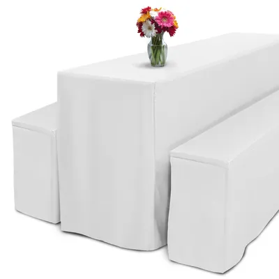 Produktbild von Beautissu 3tlg Hussen Bierzeltgarnitur Set Bodenlang für 70 cm Weiß