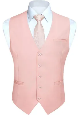 Obrázok produktu pre Pánska vesta, formálna, na svadbu alebo párty, bavlna, jednofarebná, ružová, veľkosť 4XL
