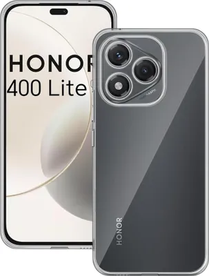 A transparent phone case is shown next to a phone displaying its model name.