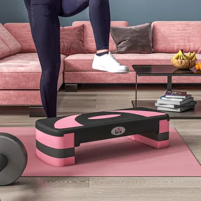 Produktbild von Aerobic Stepper höhenverstellbar, Fitness Steppbrett, Cardio Stepper, Schwarz/Rosa/Grau | 80 x 31 cm | 3 Höhen: 10/15/20 cm | bis 150 kg