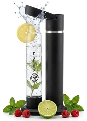 Sprudelwasserbereiter Edelstahl schwarz, 1 l PET-Flasche, BPA-frei