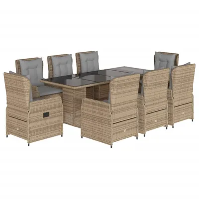 Immagine prodotto di vidaXL set da pranzo da giardino 9 pezzi con cuscini Beige poly rattan