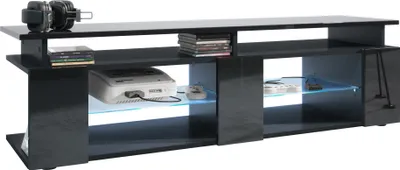 Produktbild von Vladon TV Board Movie V2 Game On Lowboard 138,5 x 39 x 39 cm inkl. LED-Beleuchtung Blau, Korpus in Schwarz matt, Fronten in Schwarz Hochglanz