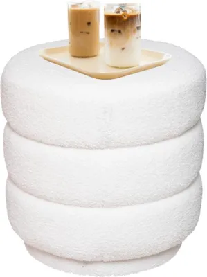 Produktbild von MISOU Poef, Teddy-Stuhl, Teddy-Poef, runder Hocker, Beistelltisch, Bouclé-Stoff, Weiß