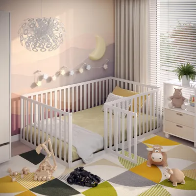 Produktbild von CADANI Teso Kinderbett 120x200 cm – Bodenbett & Laufgitter,  nach EN 12227, Montessori Bett mit Tür & Rausfallschutz, 6 Varianten, Massivholz Kiefer, inkl. Lattenrost