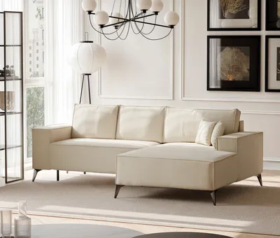 Image de Canapé d'angle rembourré IDOHOME OTIS avec fonction couchage et coffre de rangement, 294 cm, beige, canapé d'angle à droite, ensemble de salon, 144 x 244 cm, Monolith 02