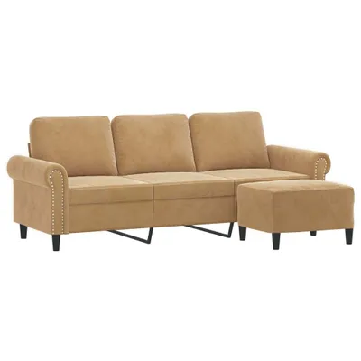 Zdjęcie produktu dla vidaXL 3-osobowa sofa z podnóżkiem brązowa 180 cm aksamitna