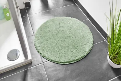 Produktbild von Badematte Florida rutschfest 60 cm Rund Salbei Badteppich Badezimmerteppich weich und flauschig waschbar Duschvorleger für Badezimmer