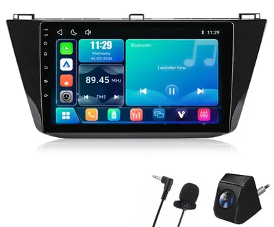 Image de Autoradio pour VW Tiguan (2016-2020), compatible avec CarPlay et Android Auto sans fil, équipé d'un processeur DSP, inclut une caméra de recul et un microphone, écran Linux de 10 pouces