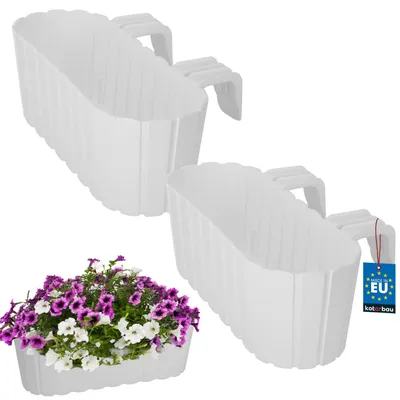 Produktbild von KOTARBAU® 2er Set Blumenkasten für Balkon 40x15x15cm Blumenkasten für Balkongeländer Balkonkasten mit Halterung Balkon Pflanzkasten Kunststoff Weiß