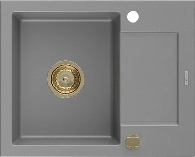 Zdjęcie produktu dla Mexen Enzo zlewozmywak granitowy 1-komorowy z ociekaczem 576 x 465 mm, szary, syfon złoty - 6506571005-71-G