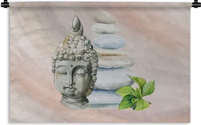 Produktbild von MuchoWow® Wandteppich Wandbehang Buddha - Kopf - Fels 90x60 cm Tapisserie Dekoration Wandtuch - Wandskulpturen - Bildteppich