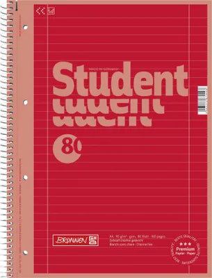 Immagine prodotto di BRUNNEN 1067927123 Collegeblock Student Premium Colour Code A4 foderato, con riga di margine interna ed esterna, Lin. 27 Copertina: rosso