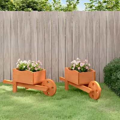 Produktbild von [Home] Pflanzgefäße Schubkarre-Design 2 Stk. 47x15x19 cm Massivholz , Neue Mode 2024 im häuslichen Leben