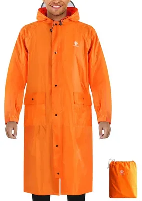 Produktbild von Regenmantel Uni Orange Einheitsgröße Wasserdicht mit Kapuze für Radfahren Camping Outdoors