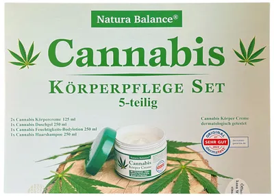 Produktbild von Geschenk für Herren 5tlg Cannabis Creme Männer Geschenkset Hanf Hanföl Duschgel vegan